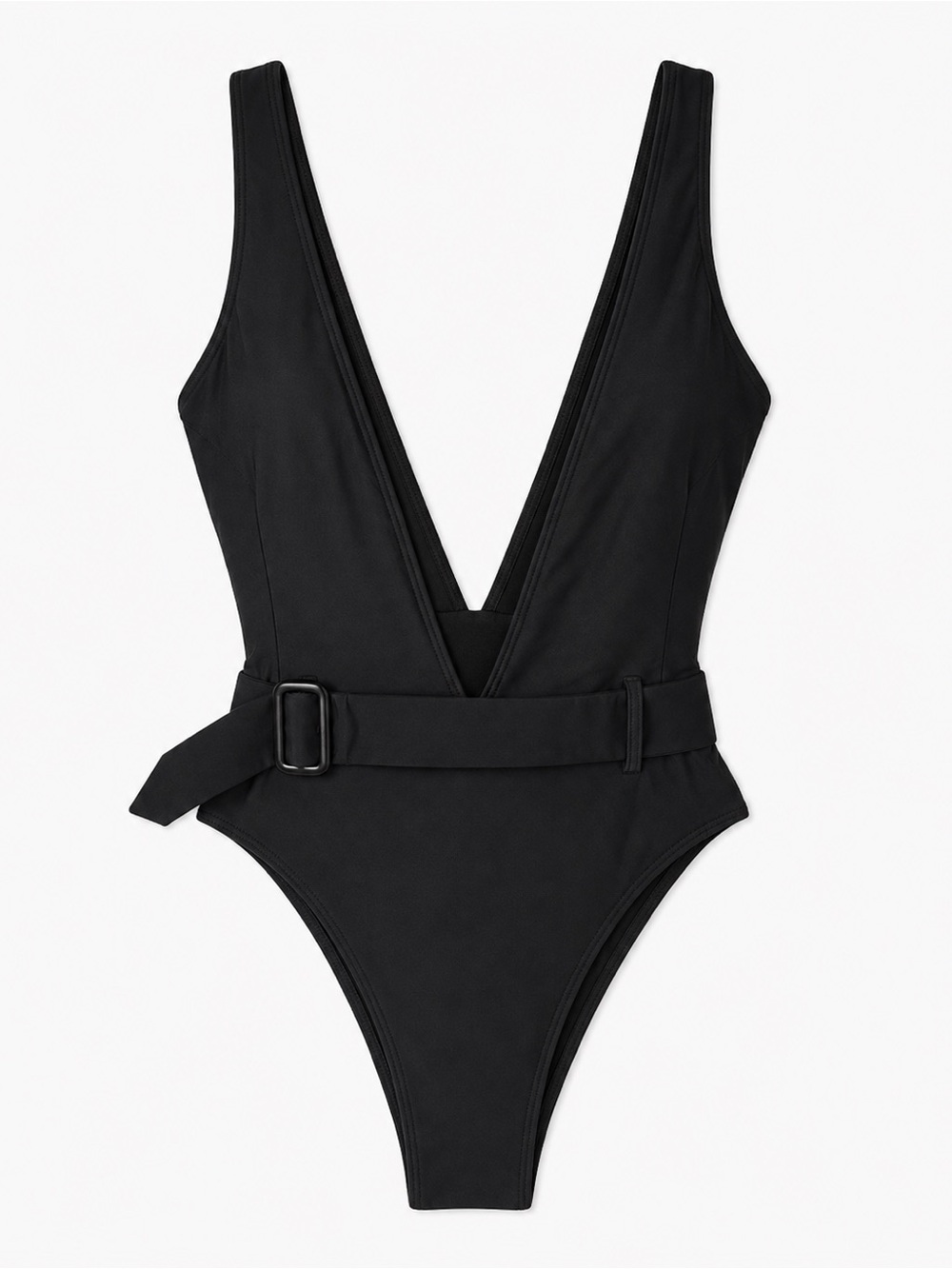 Matte‎ Collection Black Belted One-Piece Swimsuit – Size Medium
